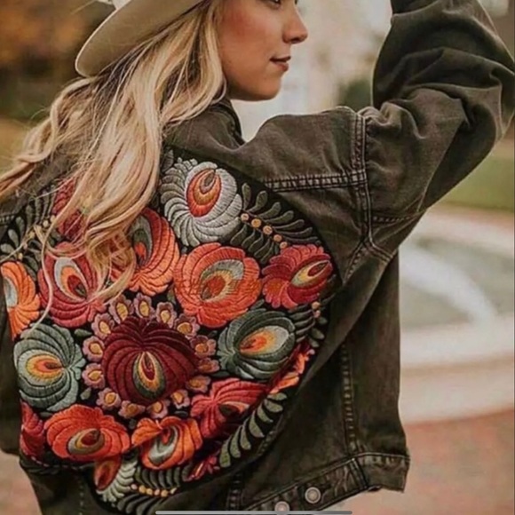 BellanBlue Jackets & Blazers - Boho floral embroider Distressed denim Jacket jean